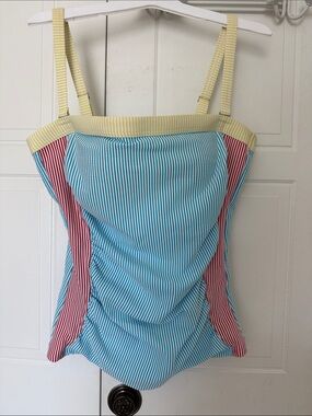 Lands' End Yellow, Blue & Red Striped One-Piece Tankini Top and skirt size 10